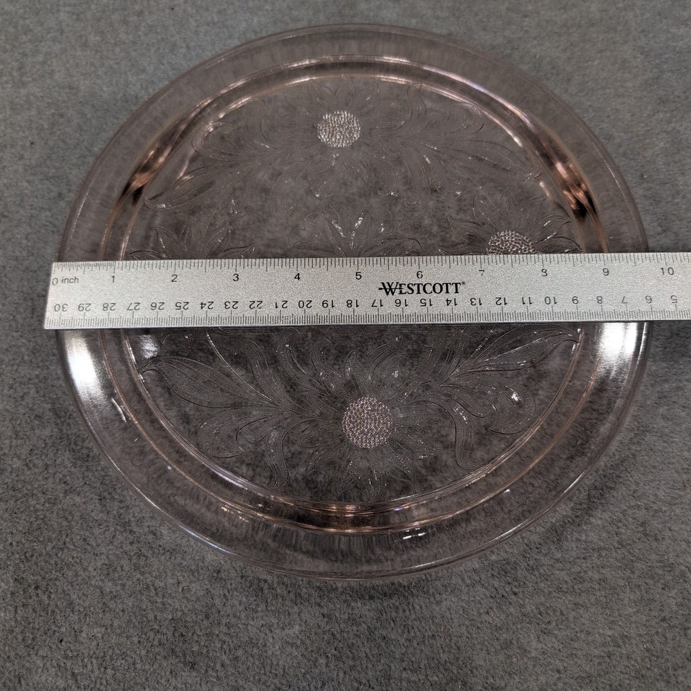 Jeannette Sunflower Pink Depression Glass 3 Footed Cake Plate Vintage 1930s - Picture 7 of 8